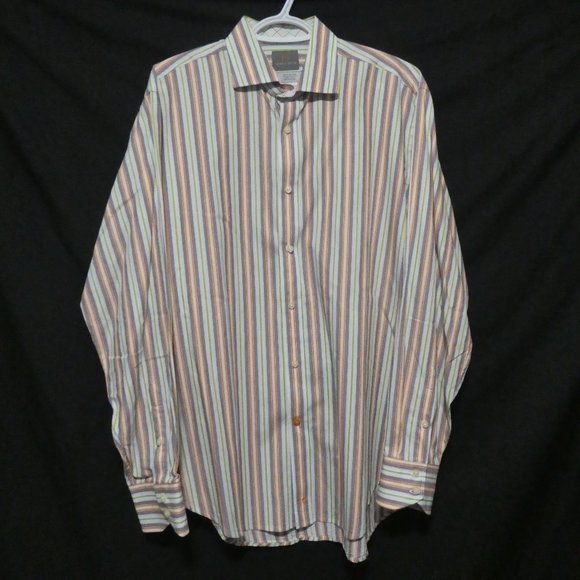 TD THOMAS DEAN | large | Striped Button Down Long Sleeve Shirt | 100% Cotton - Picture 1 of 16